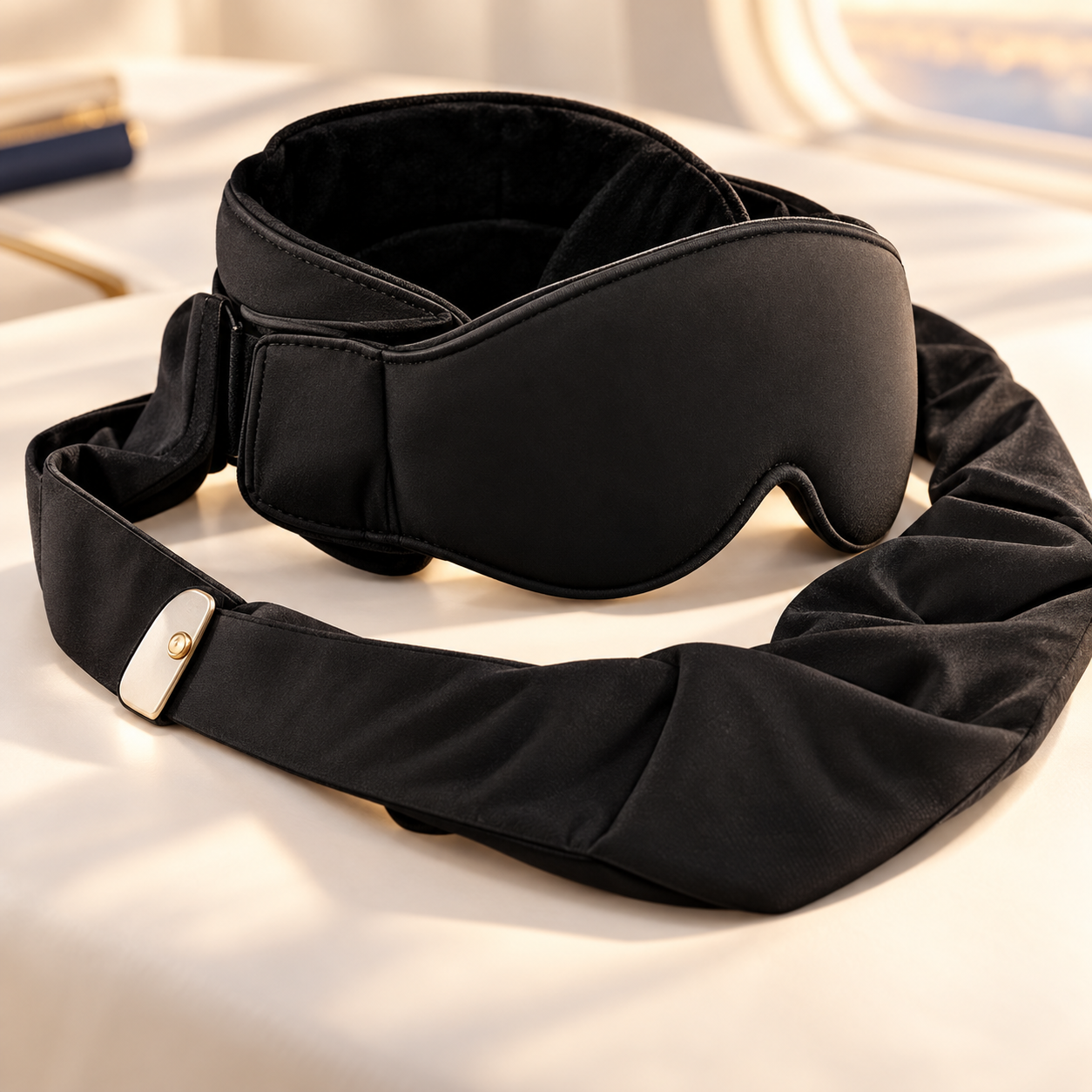 Close view of the black contoured eye mask