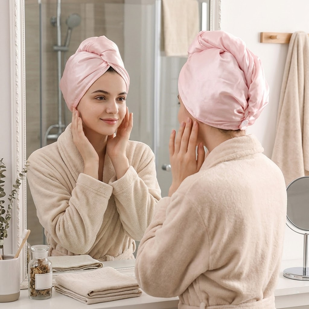 Luxury Dual-Layer Satin and Coral Fleece Quick-Dry Hair Turban