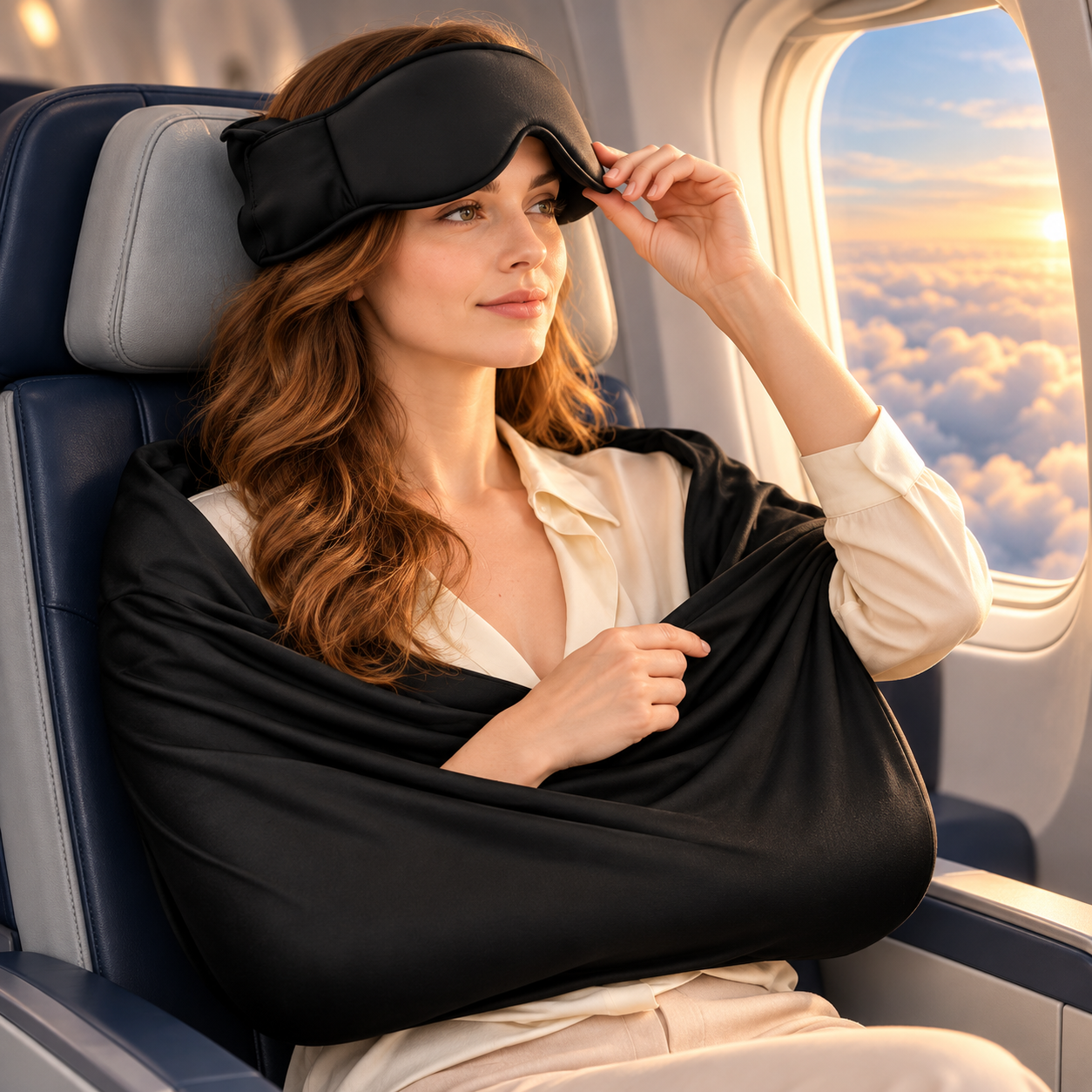Traveller adjusting her resting position with the support set