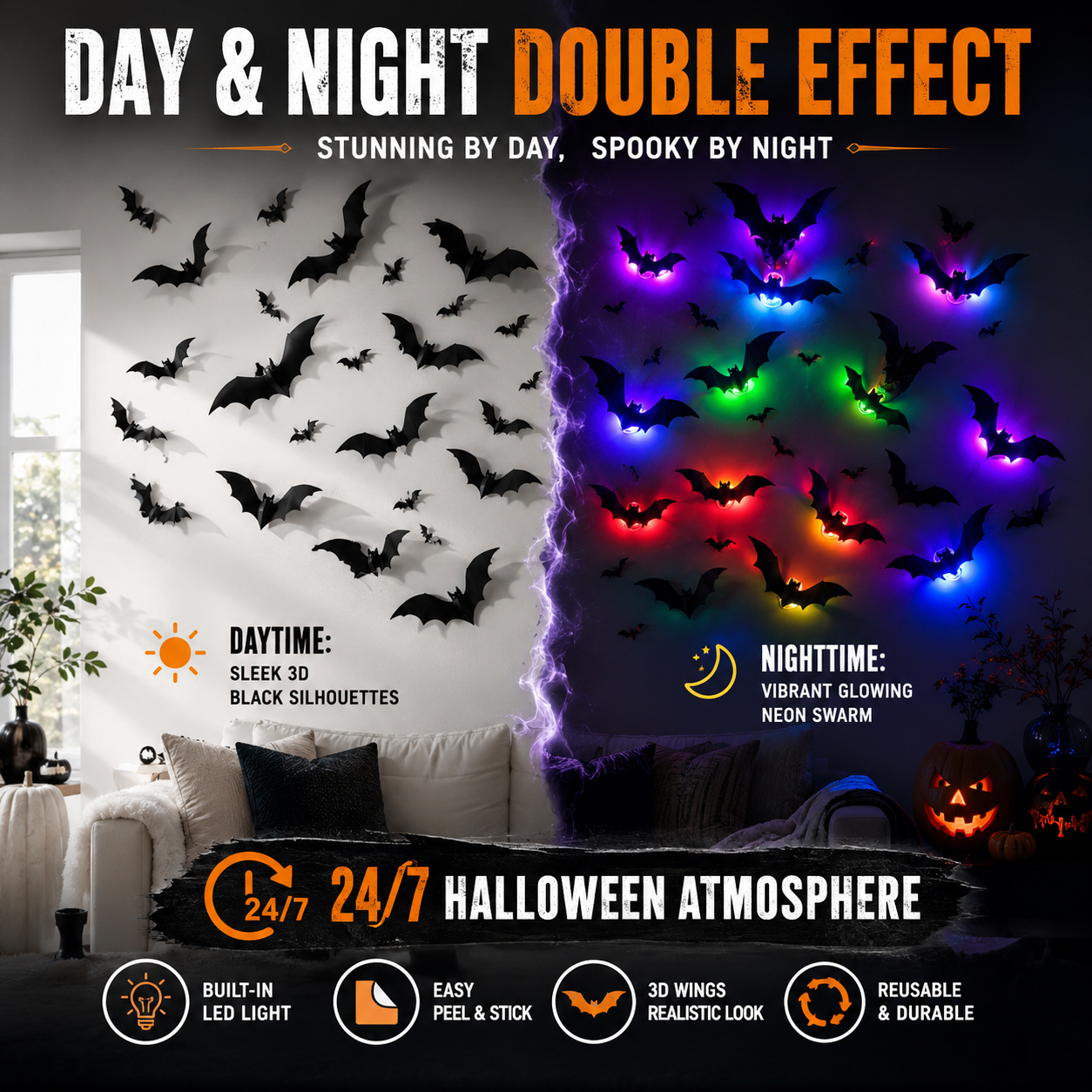 3D LED Bat Wall Decor – Light-Up Halloween Bat Stickers-1