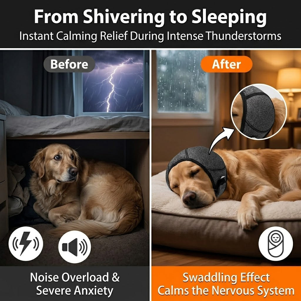 No More Shivering from Thunder & Dryers! ❤️ Dailyard Dog Calming Ear Wrap for Instant Anxiety Relief