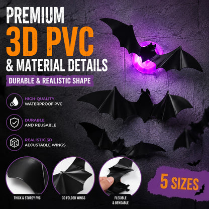 3D LED Bat Wall Decor – Light-Up Halloween Bat Stickers-1