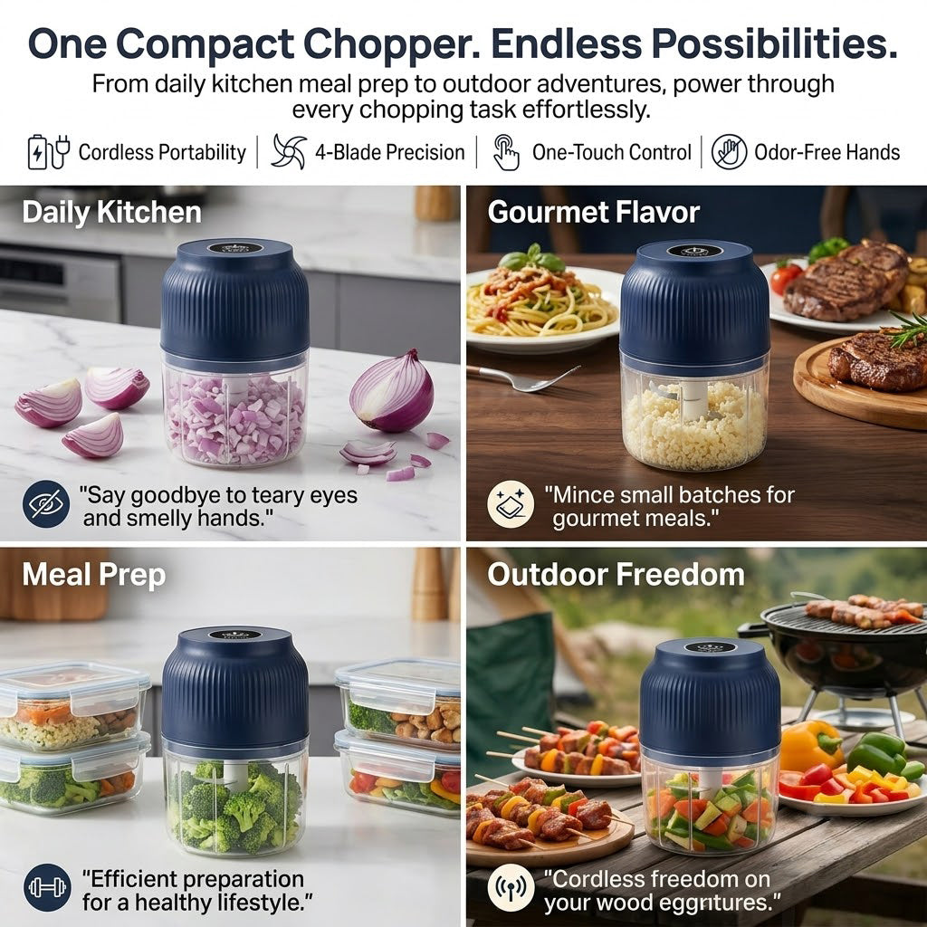 🔥 Flash Sale 50% OFF: Electric Mini Food Chopper | USB Rechargeable, 100% Waterproof-1