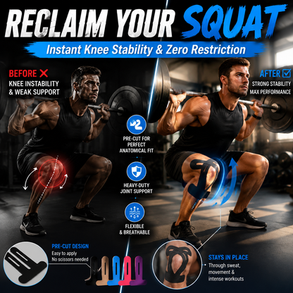 🔥Pre-Cut Knee Kinesiology Tape – Flexible Support for Sports & Daily Movement