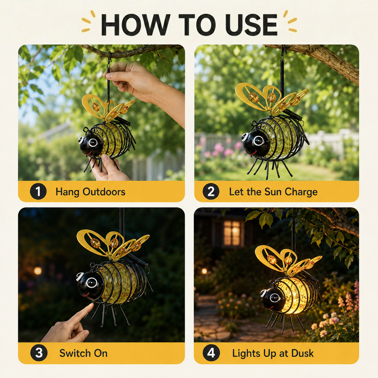 Bring Your Garden to Life Tonight — Solar Powered Hanging Bee Light-1