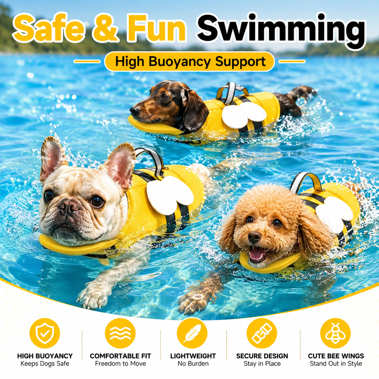 Small Dog Shark Fin Swim Vest with Easy-Grab Handle-1