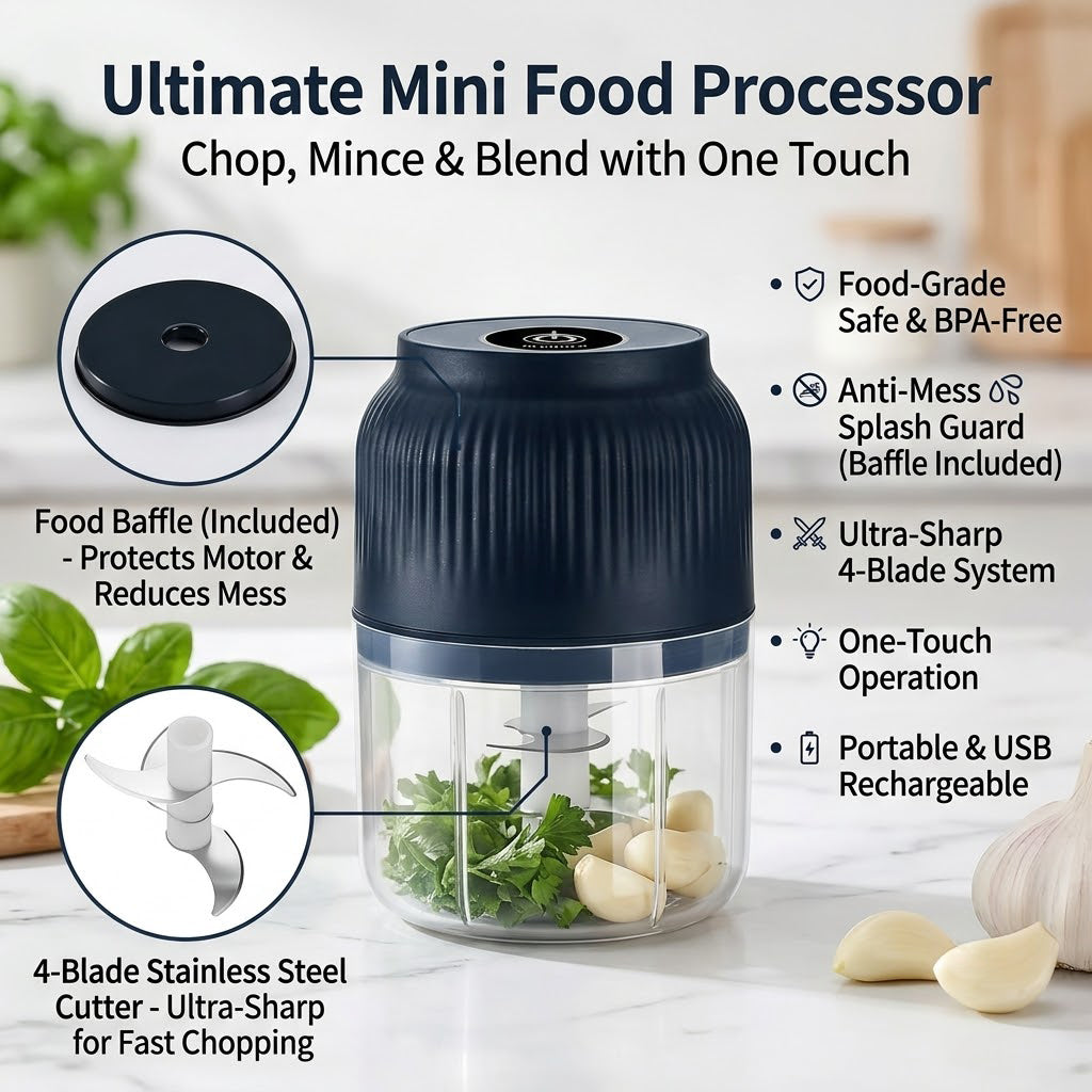 🔥 Flash Sale 50% OFF: Electric Mini Food Chopper | USB Rechargeable, 100% Waterproof-1