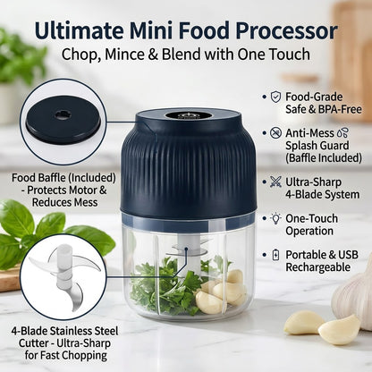 🔥 Flash Sale 50% OFF: Electric Mini Food Chopper | USB Rechargeable, 100% Waterproof-1