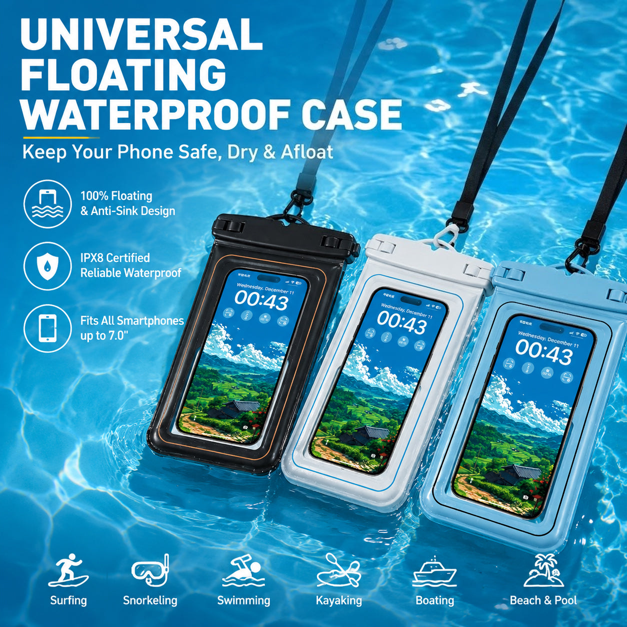 Floating Waterproof Phone Pouch – Touchscreen Dry Case for Beach, Pool & Boat Trips