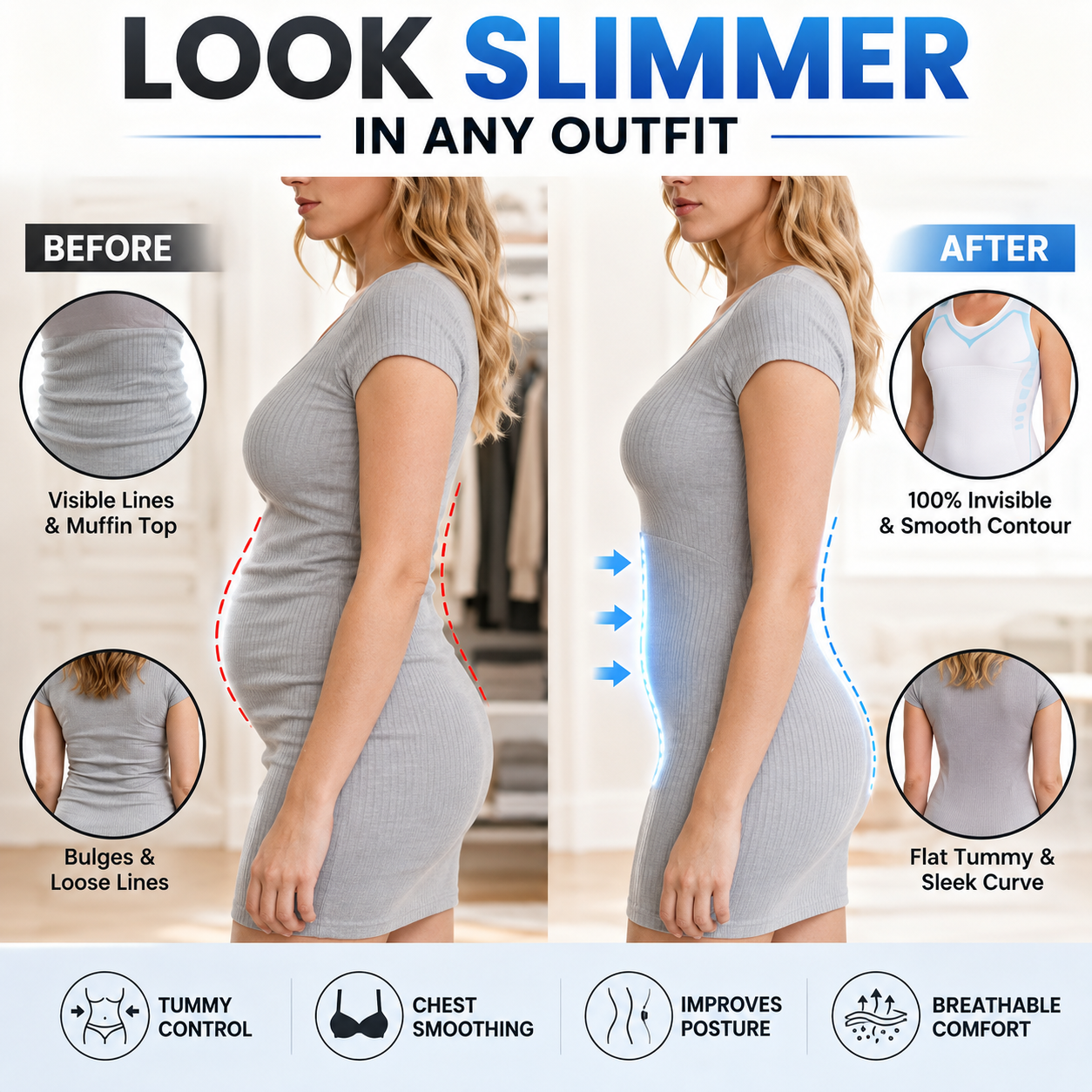 Lightweight 360° Sculpting Compression Top – Smooth Chest & Waist, Move Comfortably & Look Sharper