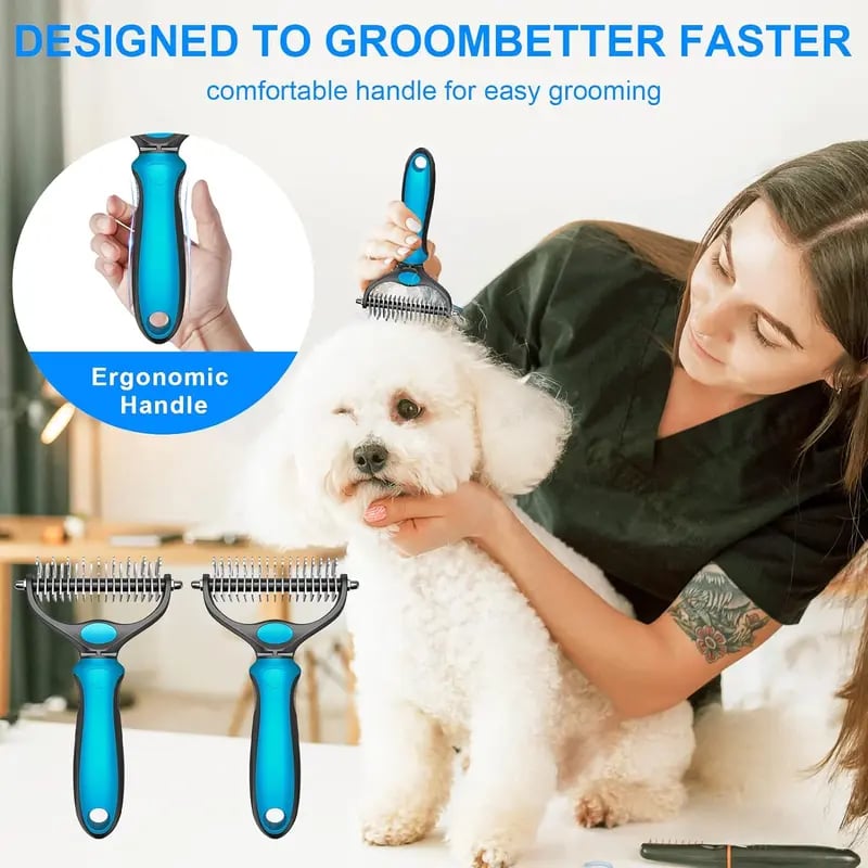 Revairau™ 2-in-1 Pet Grooming Brush - Hurtless Deshedding & Dematting Tool