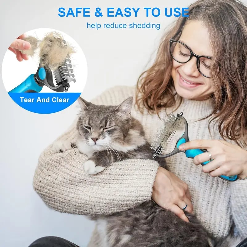 Revairau™ 2-in-1 Pet Grooming Brush - Hurtless Deshedding & Dematting Tool