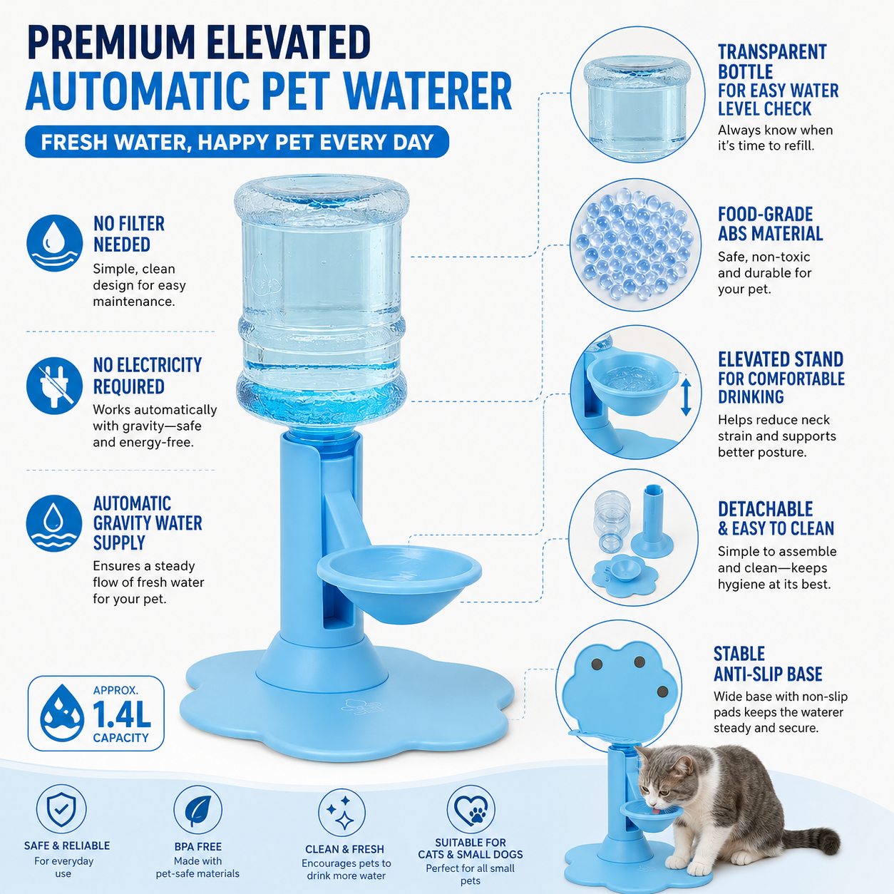 💧 50% OFF — Elevated Automatic Pet Waterer for Cats & Small Dogs 🐶🐱