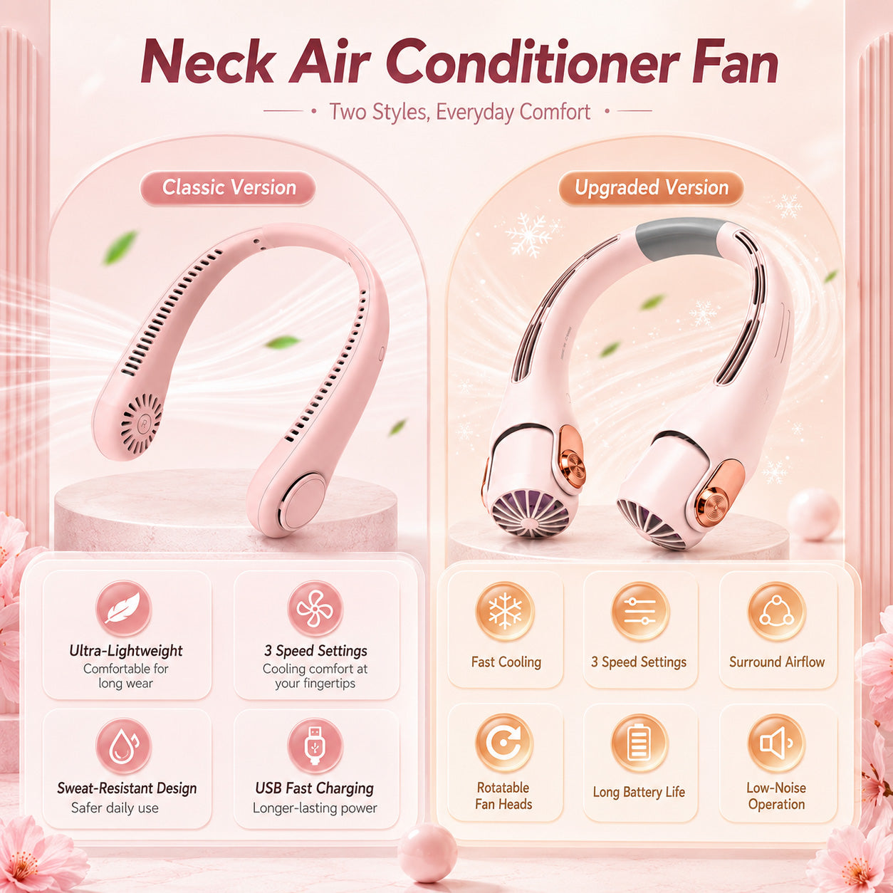 Hands-Free Neck Fan with Standard & Pro Airflow