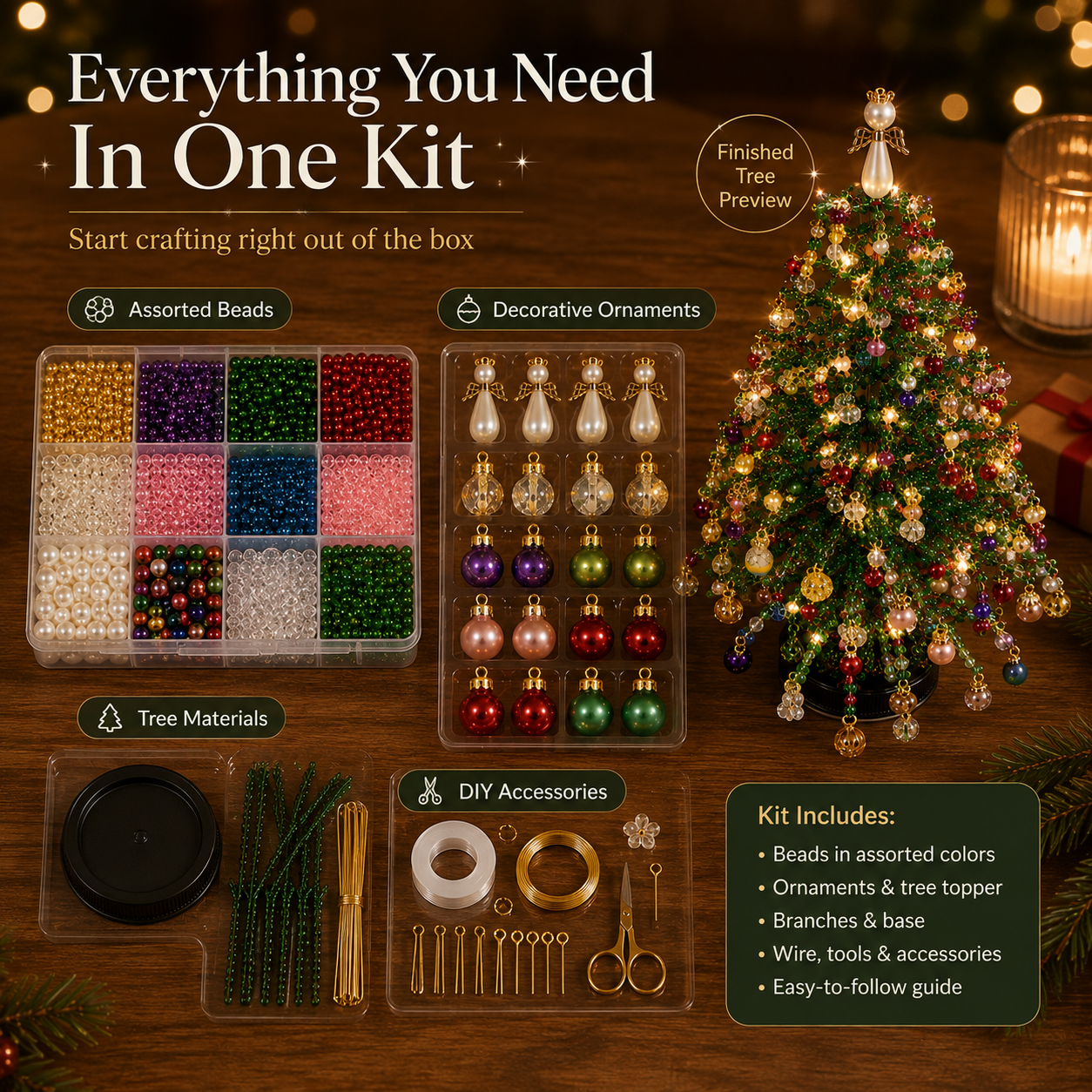 🎄✨ DIY Beaded Christmas Tree Kit – 🎅Create Your Own Sparkling Holiday Decoration