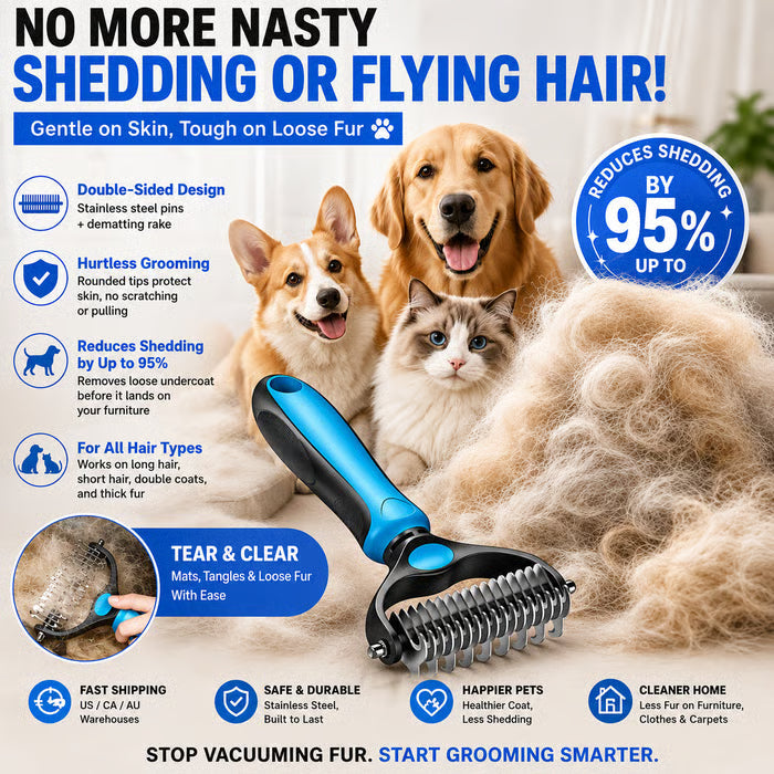 Revairau™ 2-in-1 Pet Grooming Brush - Hurtless Deshedding & Dematting Tool