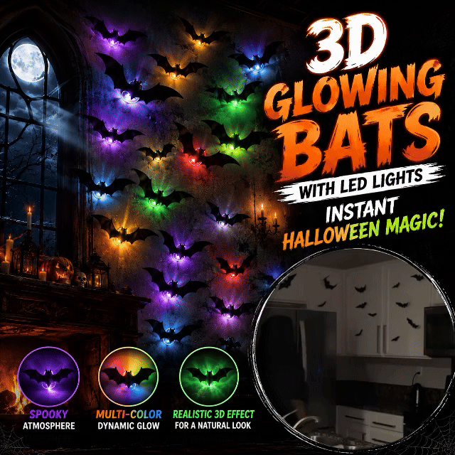 3D LED Bat Wall Decor – Light-Up Halloween Bat Stickers-1