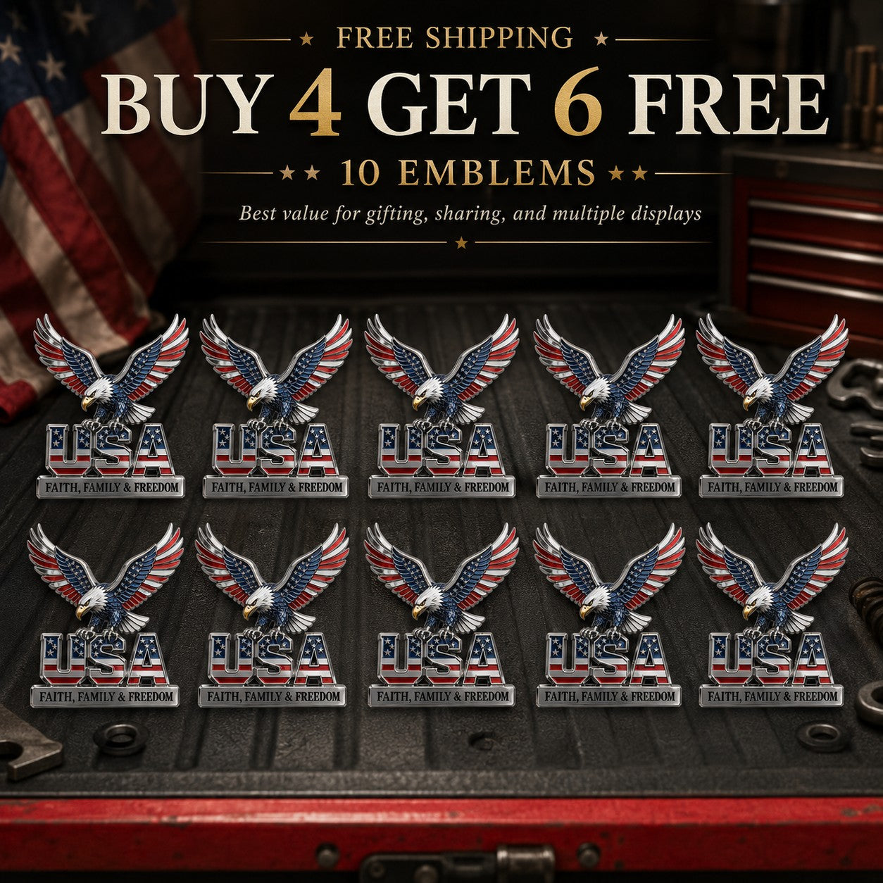 🇺🇸250th Anniversary 49% OFF - ★A Patriot's Legacy: The Premium "Faith, Family, Freedom" Metal Crest