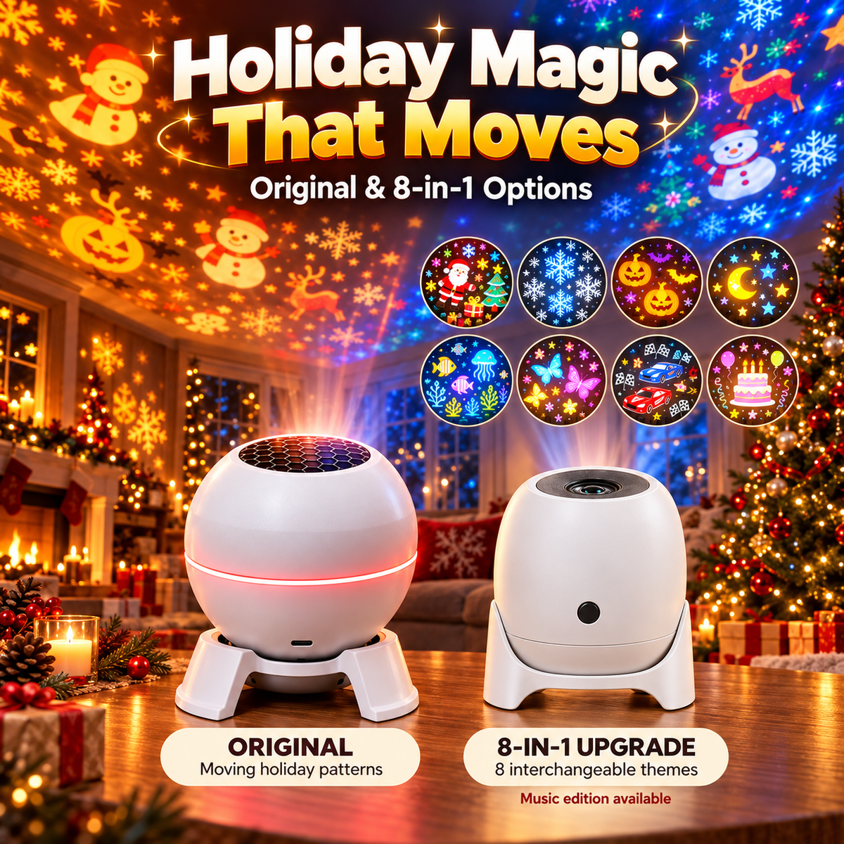 ✨Moving Holiday Pattern Projector – 8-Theme & Music Options
