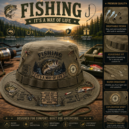 Fishing Is a Way of Life Wide-Brim Fishing Hat-1