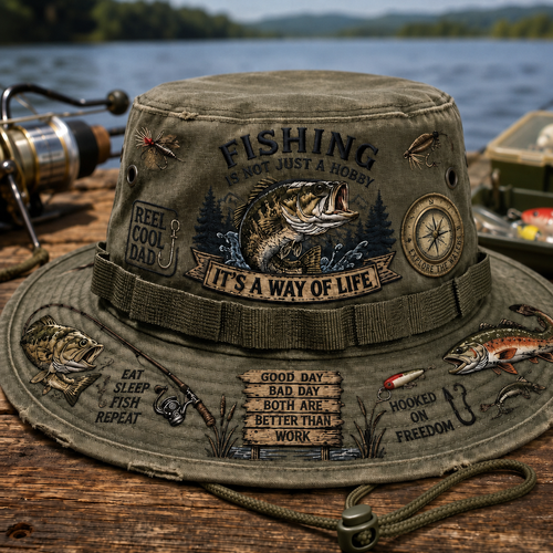 Fishing Is a Way of Life Wide-Brim Fishing Hat-1