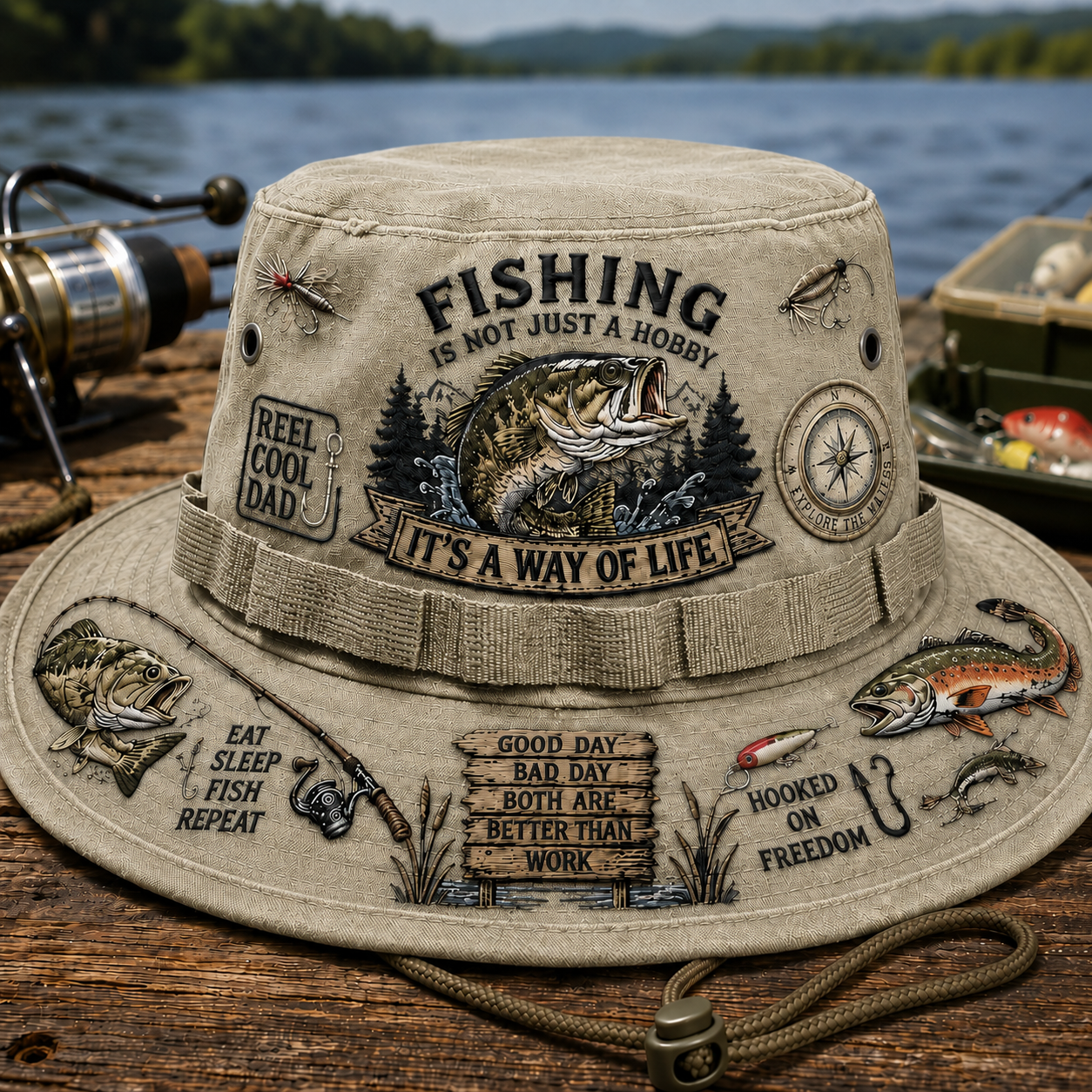 Fishing Is a Way of Life Wide-Brim Fishing Hat-1