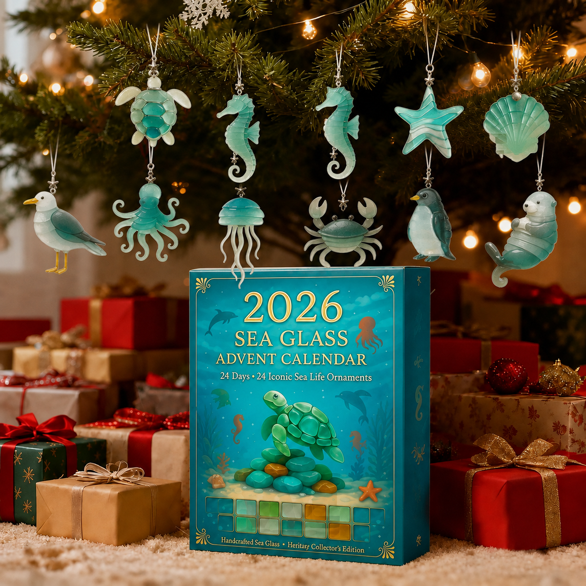 🐟2026 Ocean Wonders Advent Calendar – 24 Sea Glass-Inspired Marine Life Ornaments
