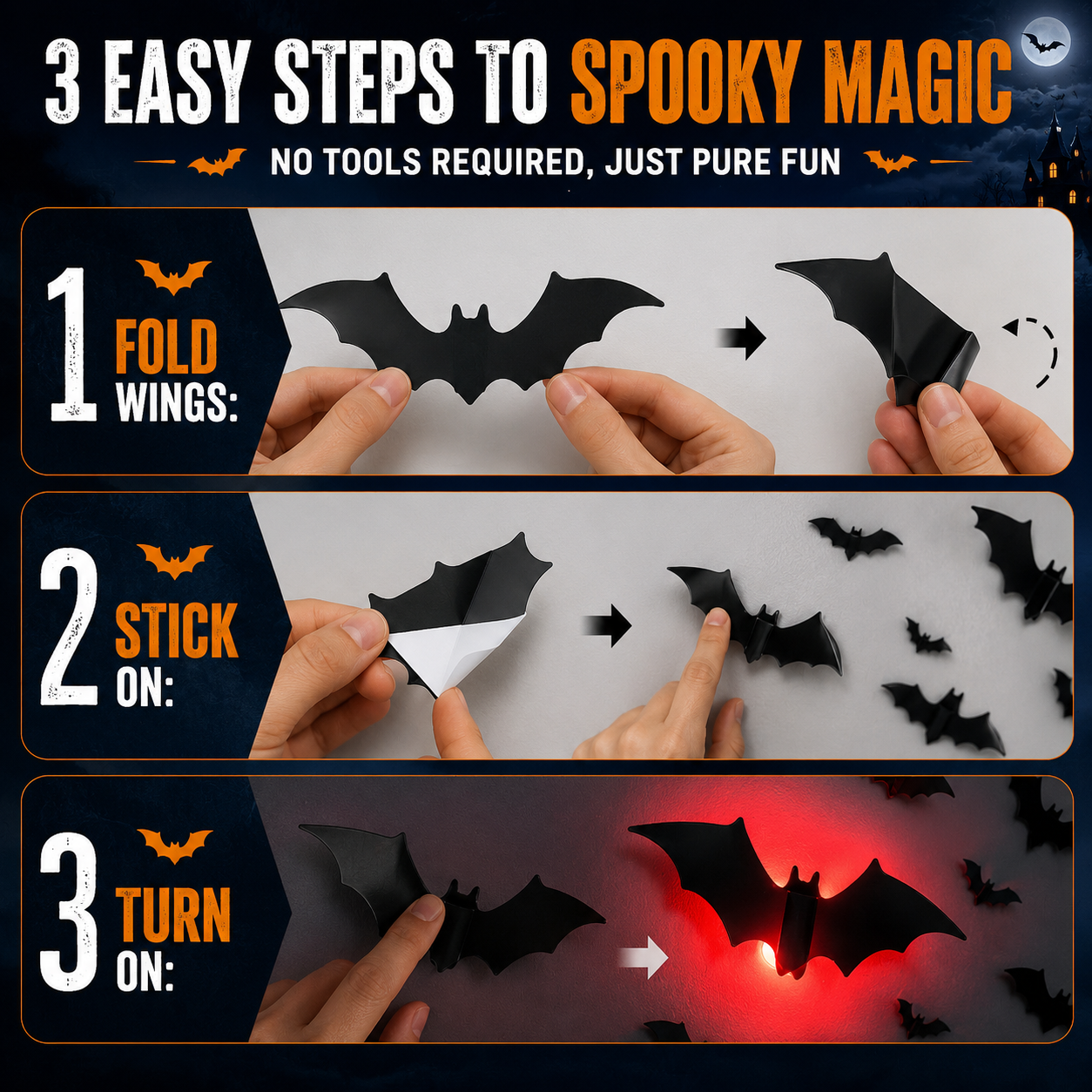3D LED Bat Wall Decor – Light-Up Halloween Bat Stickers-1