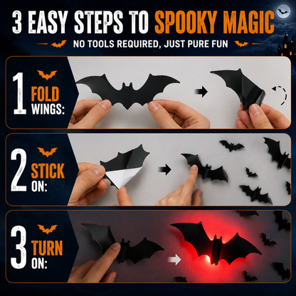 3D LED Bat Wall Decor – Light-Up Halloween Bat Stickers-1