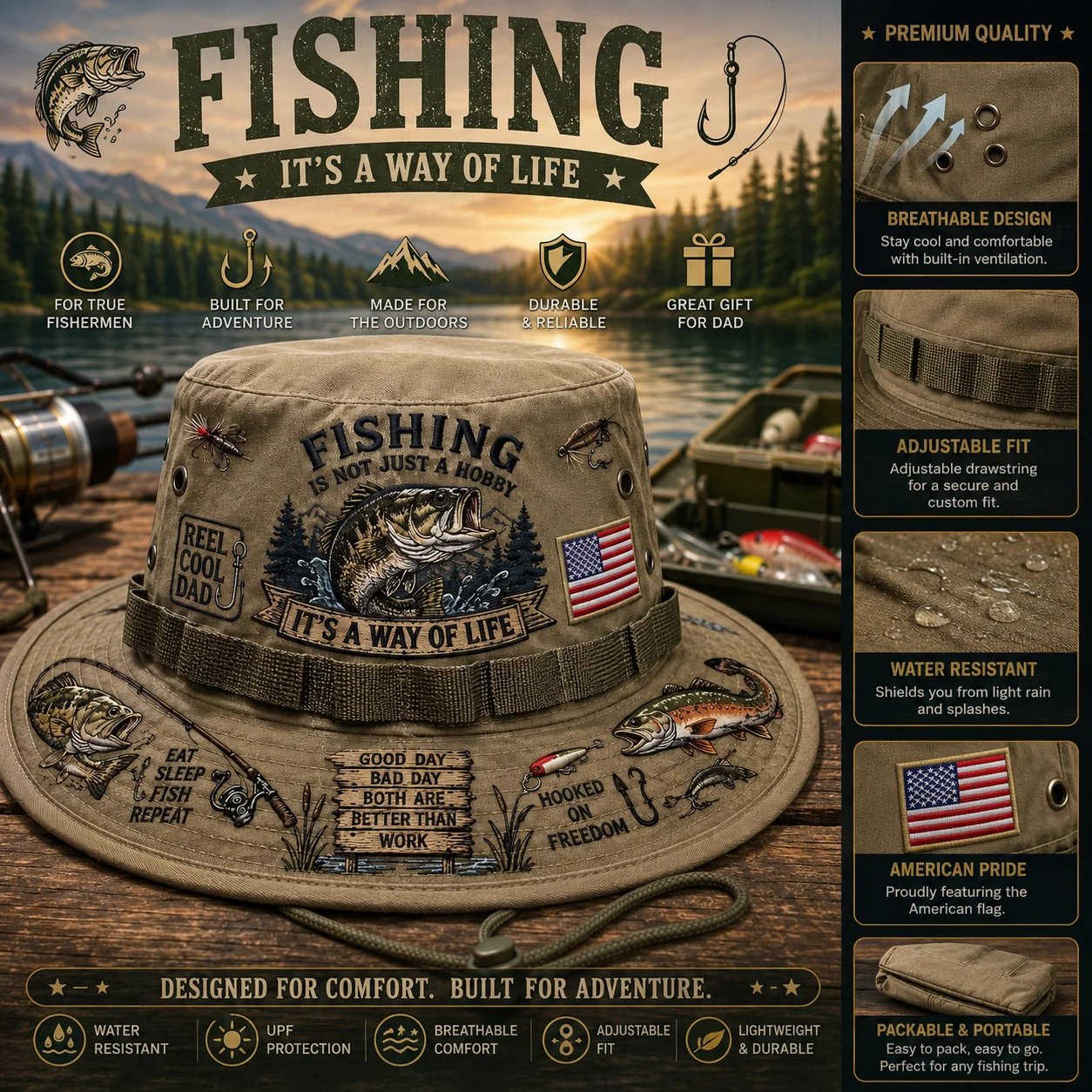 🔥Last Day 50% OFF -🎣 Fishing Is a Way of Life Boonie Hat
