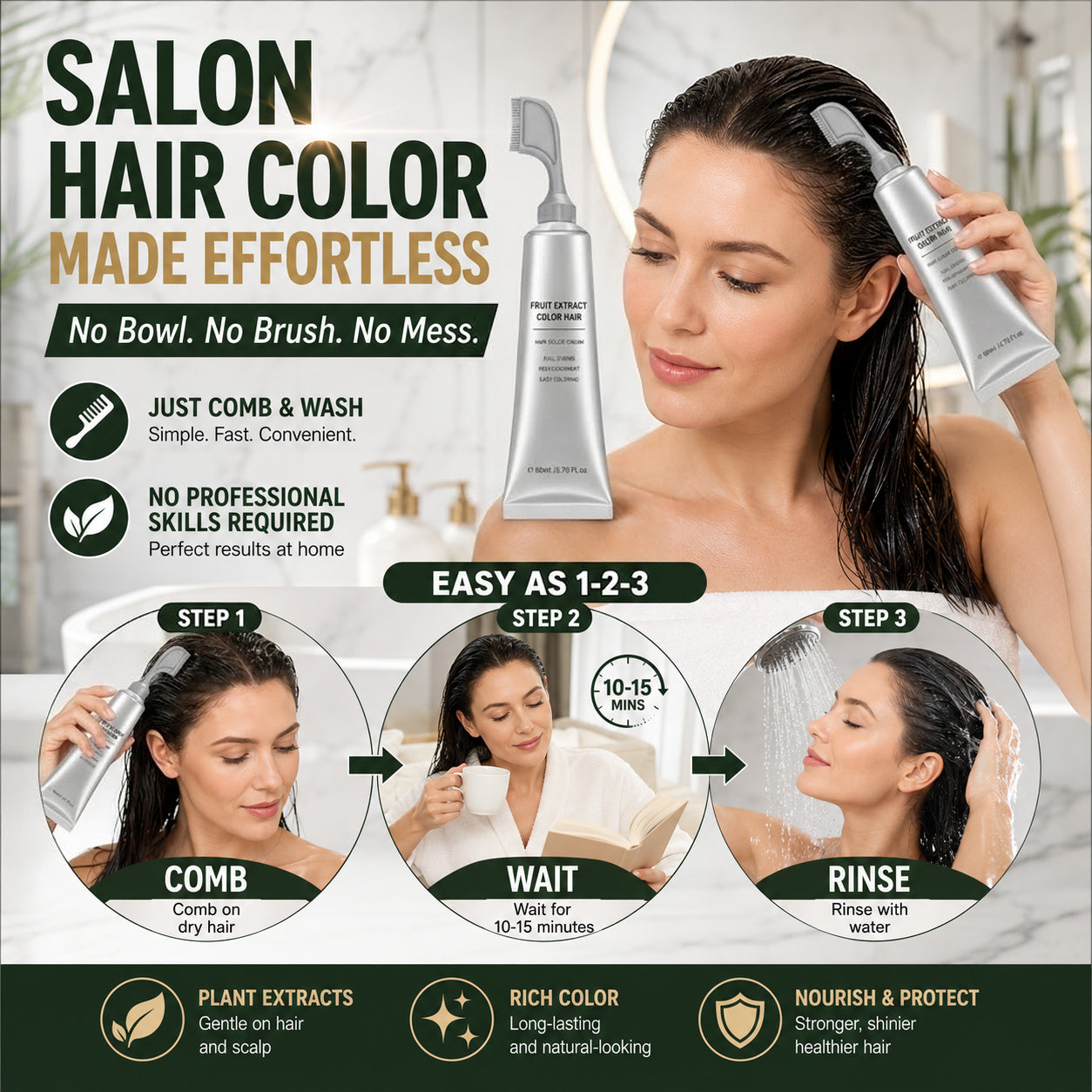 🔥Buy 1, Get 1 FREE, Comb-On Hair Color for Easy Gray Root Touch-Ups