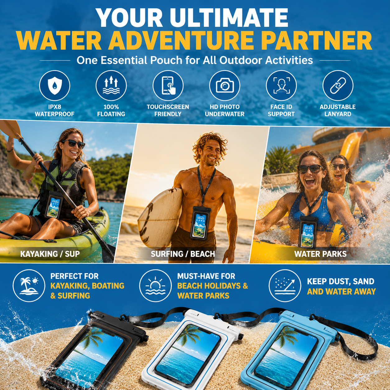 Floating Waterproof Phone Pouch – Touchscreen Dry Case for Beach, Pool & Boat Trips-1