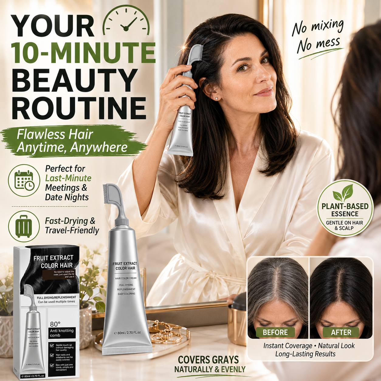 🔥Buy 1, Get 1 FREE, Comb-On Hair Color for Easy Gray Root Touch-Ups