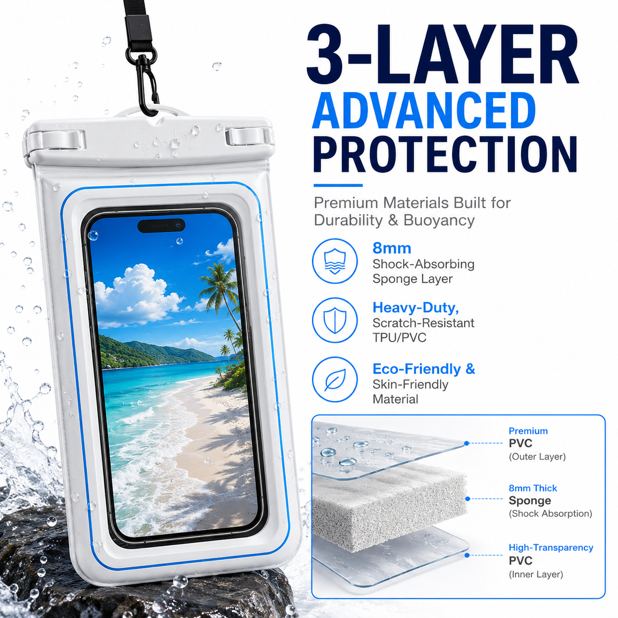 Floating Waterproof Phone Pouch – Touchscreen Dry Case for Beach, Pool & Boat Trips-1